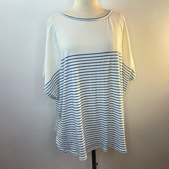 Max Studio Women's Blue White Striped Cap Sleeve Top - Size 3X - NWT $98 - Picture 1 of 4